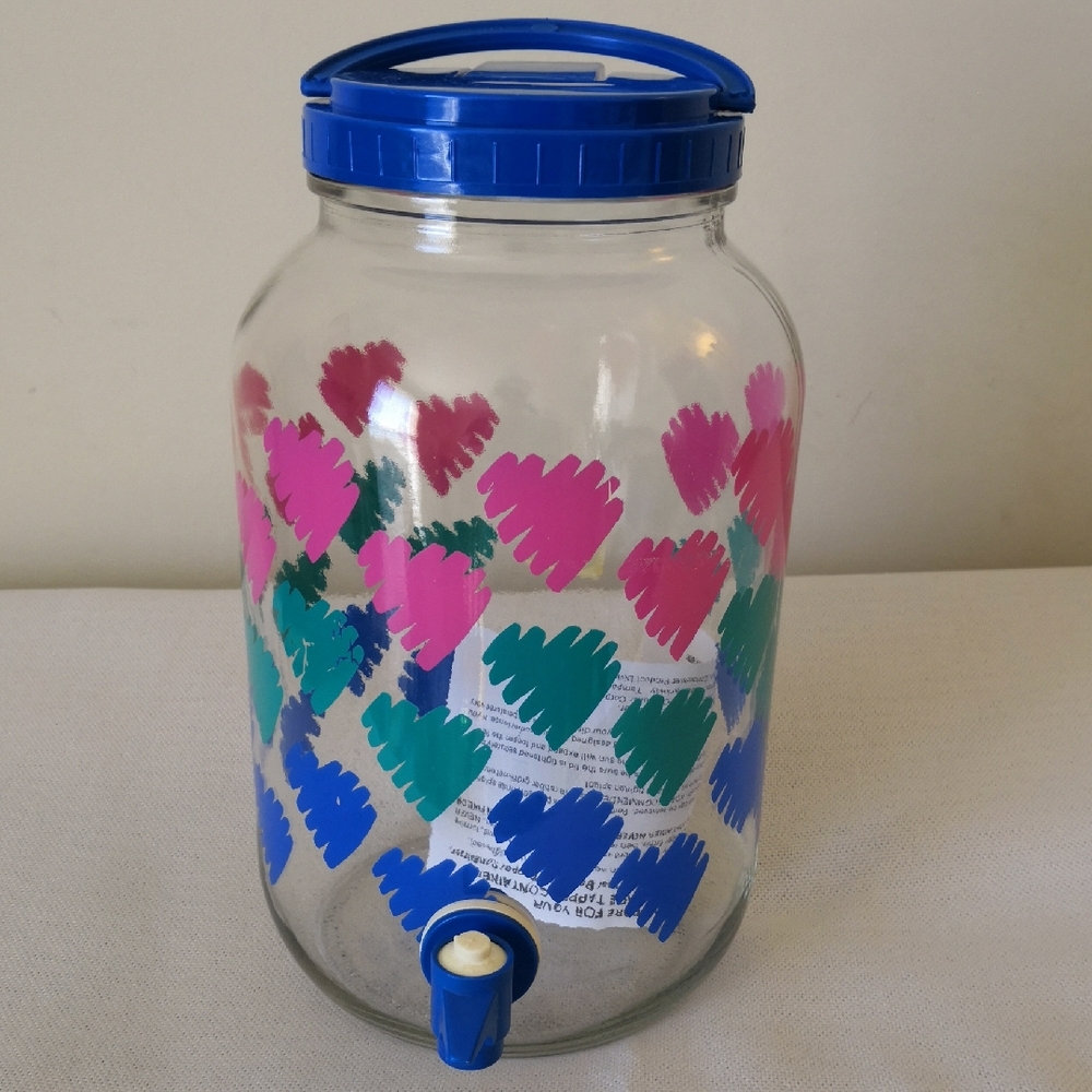 Vintage Golden Harvest Hearts Glass Gallon Sun Tea Pitcher 90s
